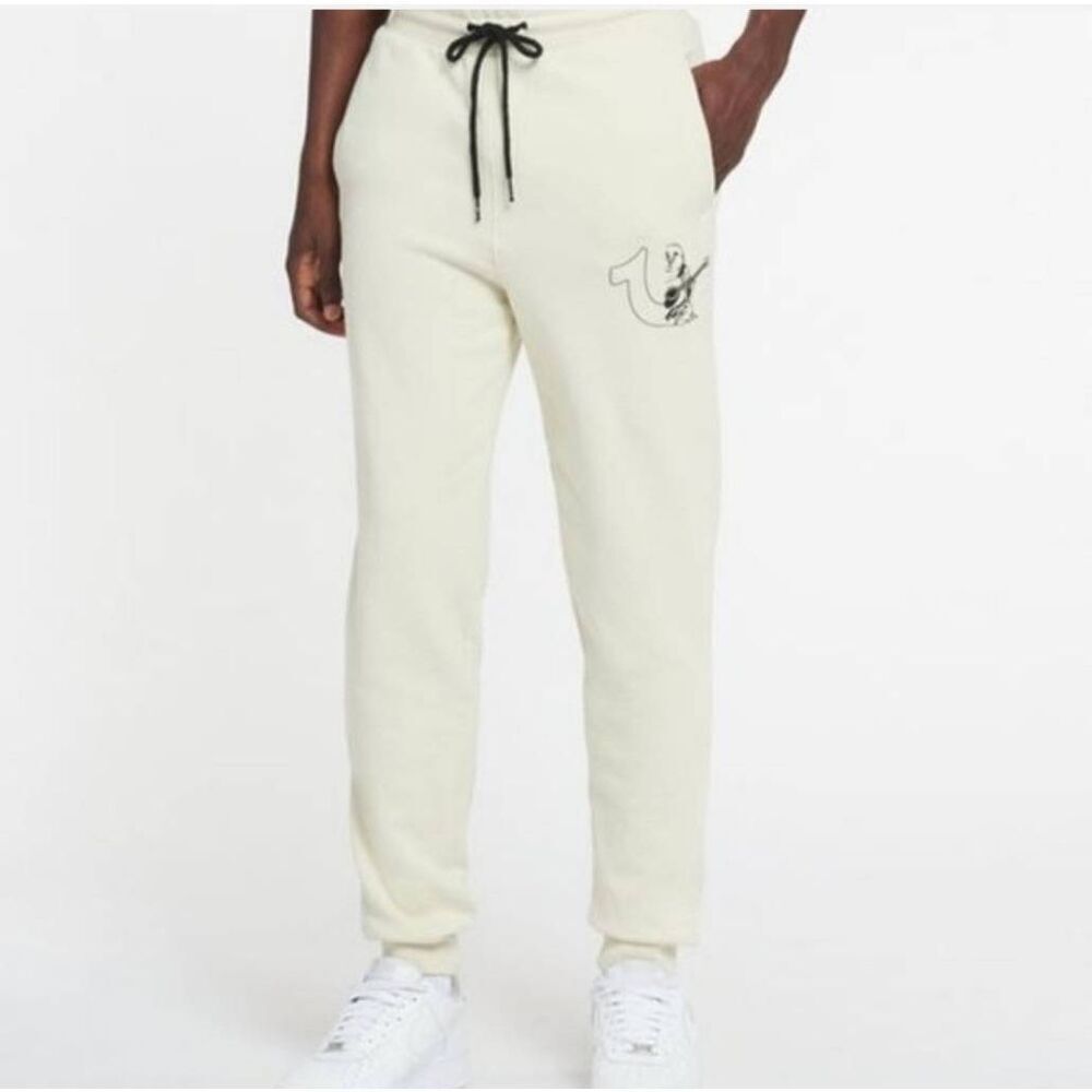 True Religion Cream Double Knit Branded Slim Joggers Size Large *Flaws*